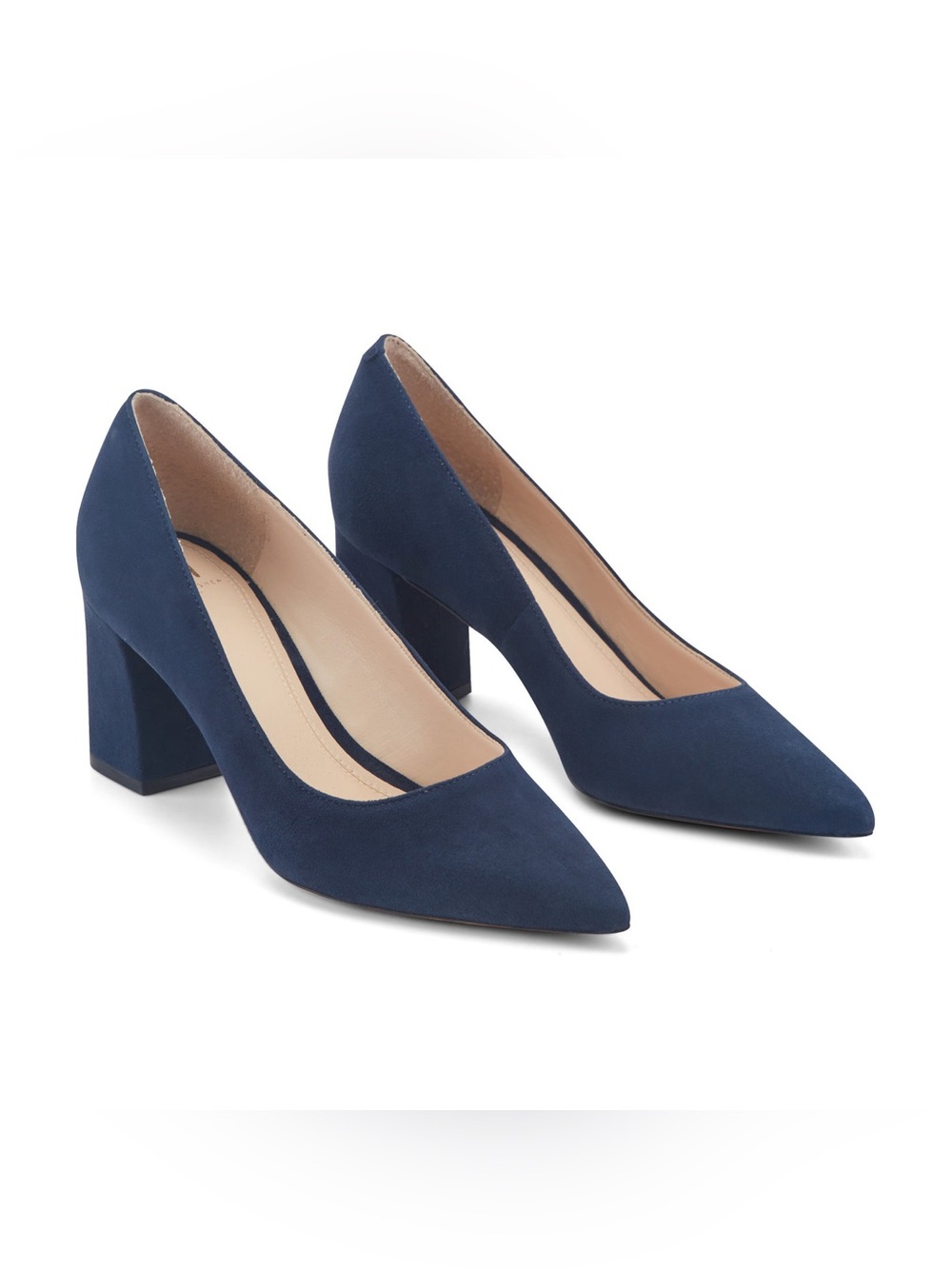 Zala Block Heel Pointy Toe Pump Navy Blue Suede Dress Heels